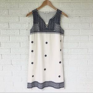 Beach lunch lounge cotton shift dress w/embroidery